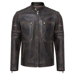 Inspired by Mens Cafe Racer Leather Jacket Mens - tan Vintage Cafe Racer Motorcycle Real Leather - Zipper Biker Genuine Leather jacket