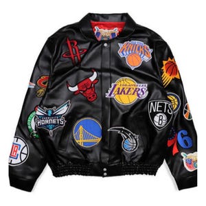 Jeff Hamilton NBA Collage Leather Jacket - Black Edition Inspired