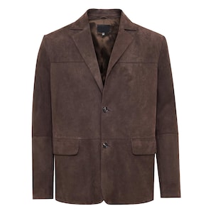 Blazer de ante marrón hecho a mano para hombre: abrigo de piel de oveja estilo vintage