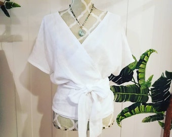 Freedom Wrap Top (Fully Reversible) in 100% Linen | Various color + print options | One size