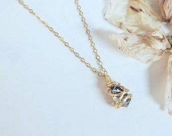 10mm Salt + Pepper Herkimer Diamond GALAXY Necklace | 22" Chain Length on a mix of Gold + Silver Fine Cable Chain | eco jewelry,artisan made