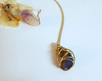 Peacock/Bornite stone eco GALAXY Necklace on a 36" Gold Fine Cable Chain | gift for her, dainty, gemstone, talisman,artisanal, one of a kind