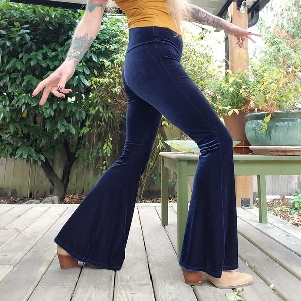 eco LUXE Flare Pants | Stretch Velvet Knit | Available in various colors | Size XXS-XXL | bell bottoms, 70's, retro, dance, yoga, artisanal