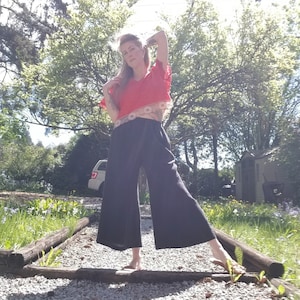 Antique Wash Linen Gaucho Pants: Flared Crop Wide Leg Capris