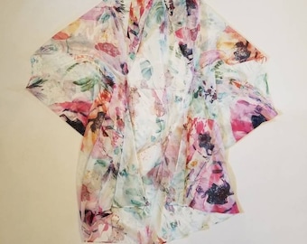 eco WINDCATCHER Open Front Kimono | Watercolor Floral Print Chiffon | freesize, flowy duster, lightweight, summer, pastel, artisanal made