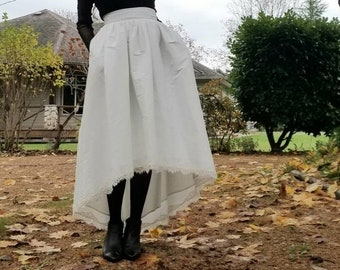 BIJOU Hi-Lo Gathered Waist Midi Wedding Skirt | Off White Royal Taffeta + Scalloped Lace Hem | fits xs/s, bridal eco skirt, artisan made