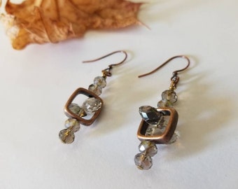 COPPER MOON eco Dangle Earrings with Smoky Crystal + Copper | gemstones, healing jewelry, gifts for her, artisan made, healing, long sparkly