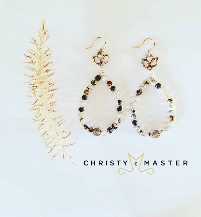 smoky quartz /& Lotus flower pendant LOTUS HOOP Earrings with boulder opal