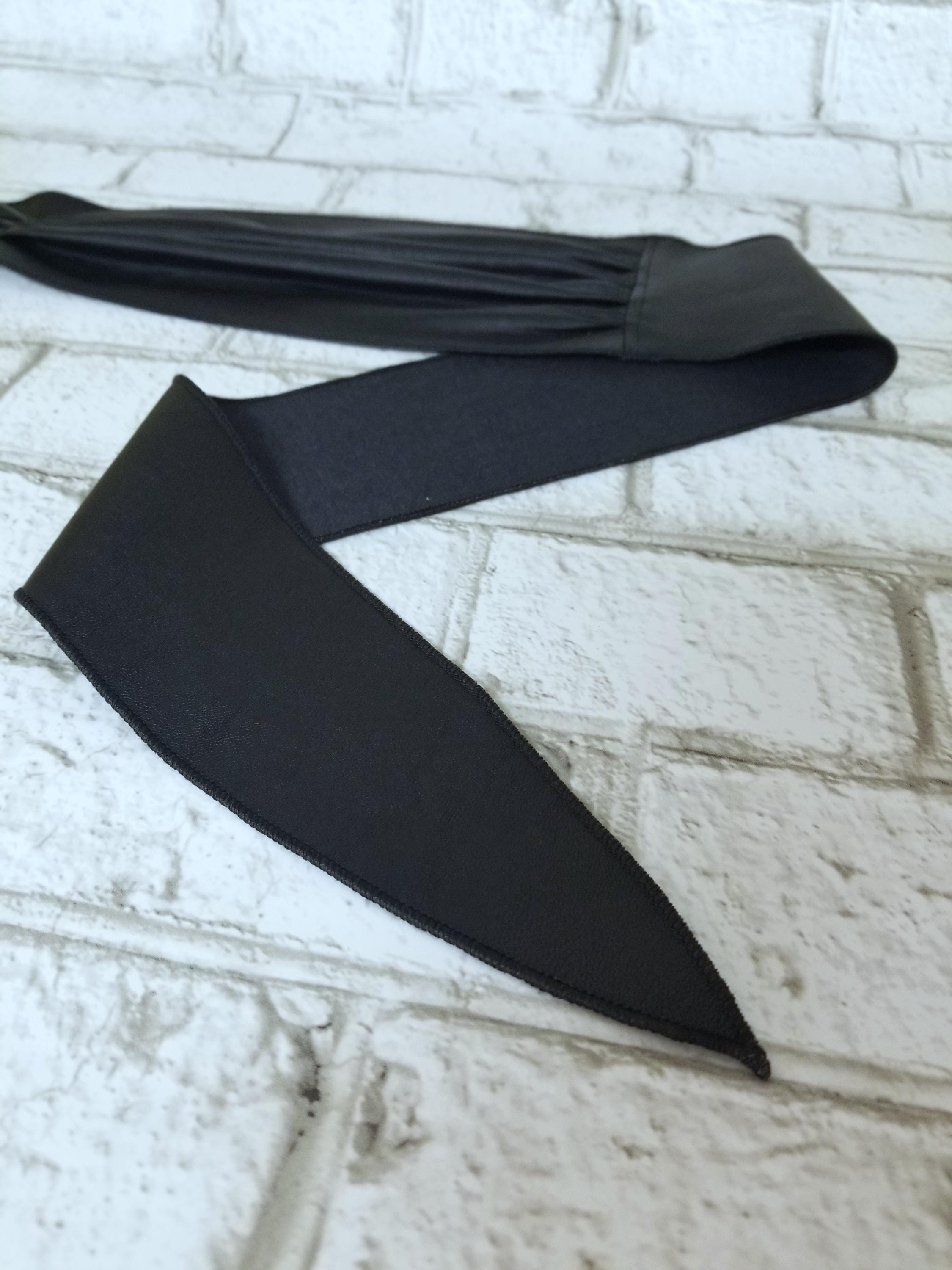 Black Vegan Leather Wrap Belt: Artisan Obi Sash, Made to  display picture 3