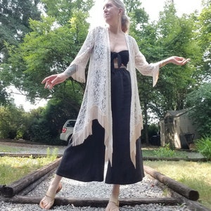 eco BOHO Duster Cardigan / Paisley Floral Lace + Fringe / flowy lace jacket / vintage romantic / wedding chic / artisanal / made to order