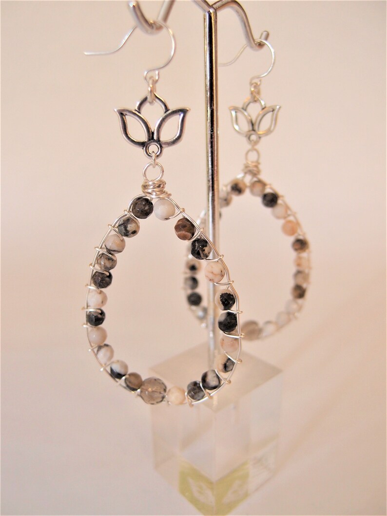 smoky quartz /& Lotus flower pendant LOTUS HOOP Earrings with boulder opal