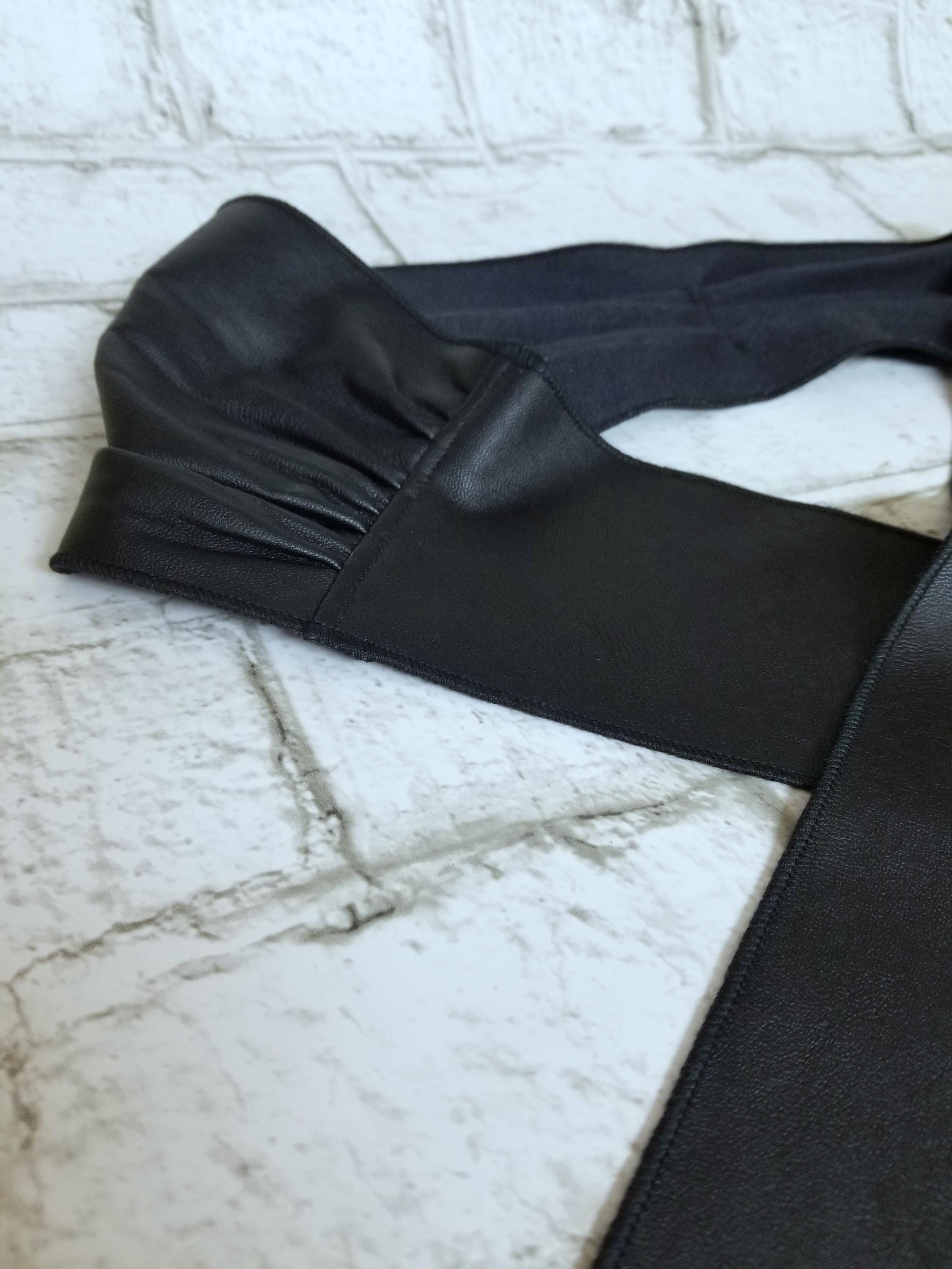 Black Vegan Leather Wrap Belt: Artisan Obi Sash, Made to  display picture 1