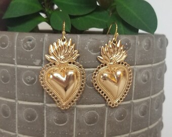 SACRED HEART Earrings in Gold | Dangle Earrings, Statement Earrings, Gifts for him/her