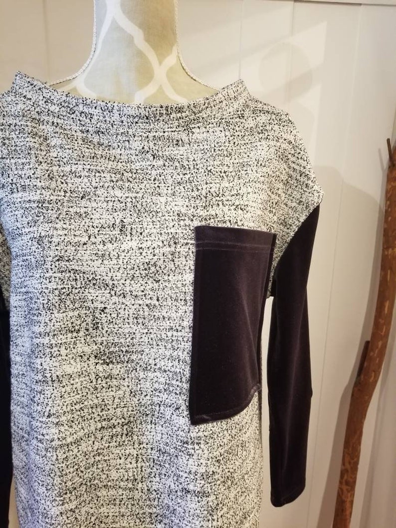 Much Loved Tunic Sweater in Black and White Fleck Tweed Knit | Etsy