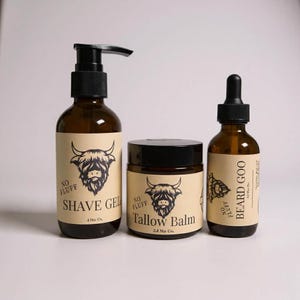 No Fluff Men's Care Gift Set - Shave Gel, Beard Goo, Tallow Face & Body Balm