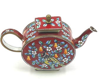 Vintage Hand-painted Enameled miniature teapot - Partridge in a Pear Tree