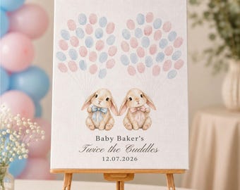 Alternatief gastenboek tweeling babyshower, babyshower babyshower gender Reveal bord, baby A Baby B vingerafdrukposter, ingelijste print premium canvas
