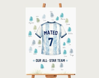 Verjaardag Argentinië voetbal, gastenboek aangepast WK 2026, feestdecor gepersonaliseerde voetbal, jersey vingerafdruk, poster verjaardagsbord kinderen