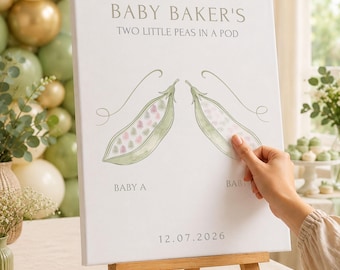 Twin gender Reveal Sign, Two Peas in a Peas-vingerafdrukposter, Twins Baby Shower gastenboek alternatief, Baby A Baby B Gender Vote Game