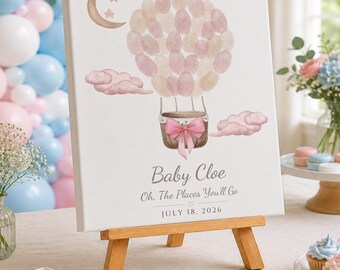 Its A Boy Its A Gir Framed Baby Shower, Coquette Bow Nursery Watercolor Balloon Fingerprint Book, Oh The Places Youll Go Baby Name Sign