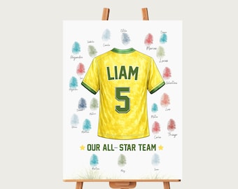 Brazilië Voetbal Verjaardag Gastenboek Custom Wk 2026 Party Decor Gepersonaliseerde Voetbal Jersey Vingerafdrukposter Kids Verjaardag Aandenken