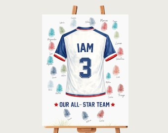 USA Voetbal Verjaardag Gastenboek Custom Wk 2026 Party Decor Gepersonaliseerde Voetbal Jersey Vingerafdrukposter Kids Verjaardag Aandenken