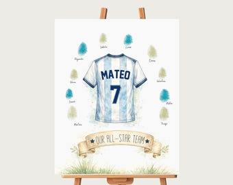 Voetbal verjaardag vingerafdruk gastenboek alternatief, gepersonaliseerd jersey gastenboek, decor jongen verjaardagsfeestje, sport aandenken