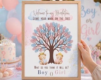 Afdrukbare teddybeer-gastenboek, digitale vingerafdruk boomposter, geslachtsonthulling welkomstbord, DIY babyshowerspel, beer instant download