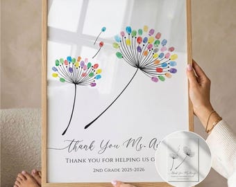 Paardebloem vingerafdruk kunst leraar bedankje aandenken cadeau eindejaarscadeau klas vingerafdruk ambachtelijke voorschoolse kleuterschool poster teken