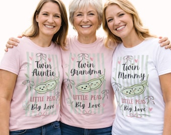 Vintage Twin Family Shirts | Matching Twin Pea Pod Tee | Retro coquette bow shirt | Twin Auntie Uncle Mommy Daddy Grandma Sisten Gift