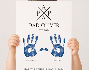 Personalized Father’s Day Handprint Art Poster, DIY Footprint Gift for Dad, Kids Handprint Craft, Daddy Birthday Gift from Son Daughter