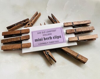 Thrifted Mini Wooden Herb Clips, Cottagecore Decor, Set of 6