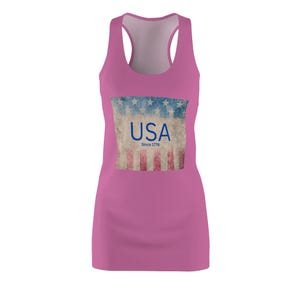 Vaterländisches Damen Racerback Kleid, lässiges Sommerkleid, USA Unabhängigkeitstag Outfit, Sportkleid, Festival-Mode