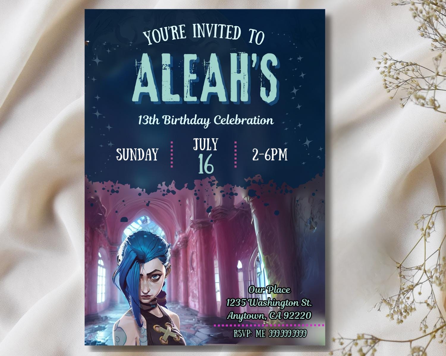 Jinx Template Arcane Birthday Invite: Jinx & Powder, League of Legends (editable 5x7 ...