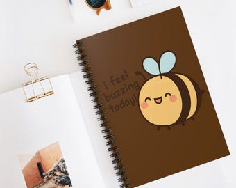 Cute Buzzing Bee, Writing Gift, Gift For Her, Spiral Notebook, Happy Bee, Fun Bee, Gift For Daughter,