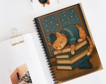 Sleeping Kitty Cat Notebook, Cute Notebook, Notebook for Journaling, Gift for Friend, Cute Gift for Her, Writing Gifts, School Gift