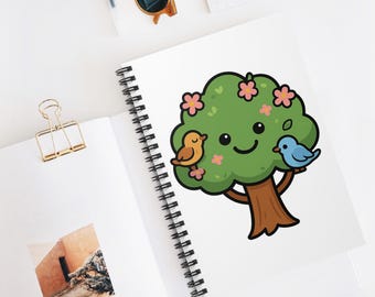 Happy Tree Spiral Notebook, Cute Notebook, Notebook for Journaling, Gift for Friend, Cute Gift for Her, Writing Gifts, School Gift
