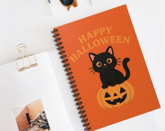 Cute Cat, Halloween Cat, Fun Cat, Halloween Gift, Gift For Her, Spiral Notebook,