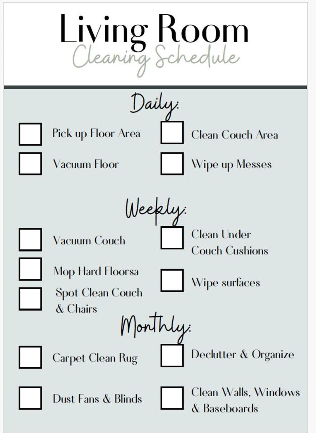 Living Room Cleaning Checklist