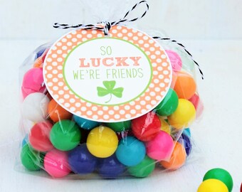 So Lucky We're Friends | Orange Green Polka Dot Favor Tag | St. Patrick's Day | Shamrock | Treat Tags | Favor Tags | Shamrock Favor Tag