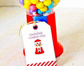 I Chews You Red Gumball Machine Valentine Favor Tag, Punny Valentine's, Classroom Treats, Valentine's Day, Pink Gumball, Bubblegum, Gumball