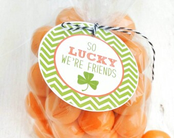 So Lucky That We're Friends |Green Chevron Favor Tag | St. Patrick's Day