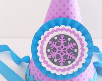 Lavender and Turquoise Snowflake Party Hat, Winter Birthday Hat, Frozen Party , Winter Princess, Girl First Birthday, Winter One-derland