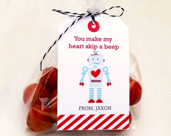 Girl Robot Valentine's Favor Tag, Punny Valentine's, Classroom Treat Labels, Valentine's Day, Printable, Robot, Vintage Robot, Retro Robot