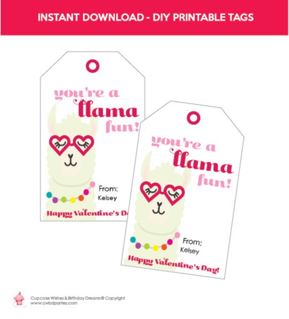 Llama Valentine, You're a Llama Fun Valentine Llama Favor Tag, Llama Funny Valentine's, Kid Valentine's, Valentine's Day Printable, Il_570xn