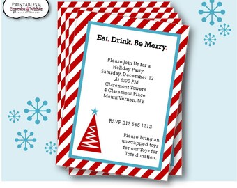 Be Merry Printable Holiday Party Invitation, Christmas Party Printable, Christmas Invitation, Invite, Red and Aqua, Eat Drink and Be Merry