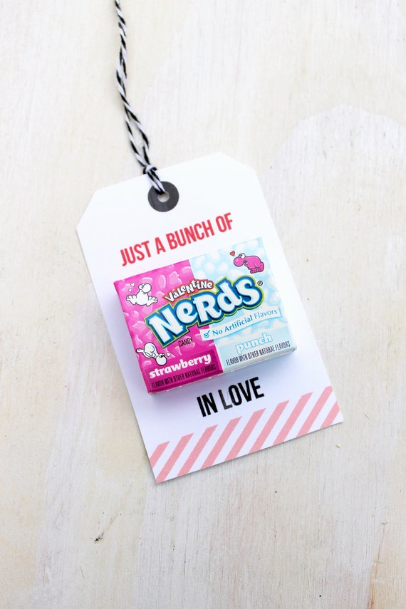 Just a Bunch of Nerds Valentine's Favor Tag | Punny Valentine's | Classroom Treat Labels | Valentine's Day | Printable | Hearts | Candy Il_570xn