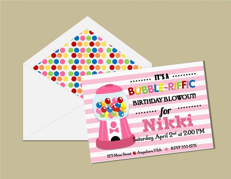 Bubble Gum Birthday Party Invitation, Gumball Machine (digital PDF ...
