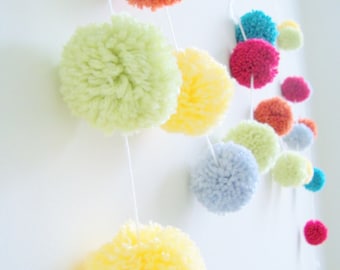 Celebrate & Party | Yarn Pom Pom Garland | Party Decor | Banners | Buntings | Photo Props | Cherry Red | Pumpkin | Key Lime | Butter Yellow