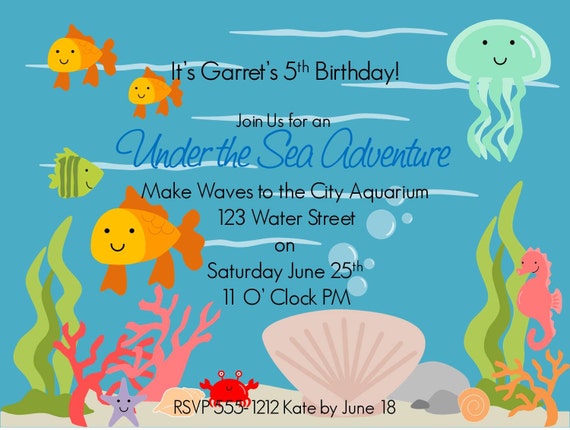 Under the Sea Printable Invitations with matching Envelope and Address Wraps, Ocean Themed Party, Mermaid Party, Goldfish, Beach, Shell Il_570xn